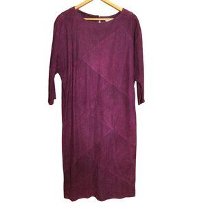 Vintage West Bay Lamb Suede Midi Dress Size L Wine Color Asymmetrical Patchwork